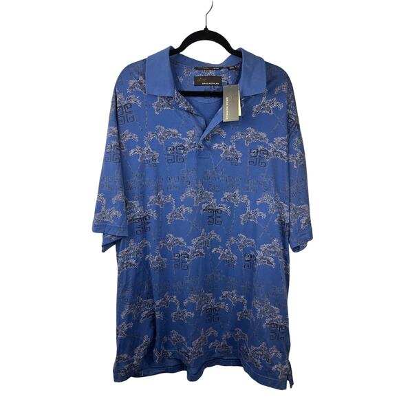 Greg Norman Polo Shirt Blue Palm Tree Print Cotton XL Island Resort Casual - Picture 1 of 8
